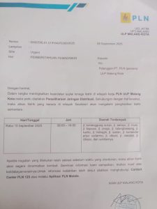 PLN Lakukan Pemadaman Listrik di Beberapa Kawasan Kota Malang Hari Ini, Rabu 10 September 2025 (X/@yusufgunawan)