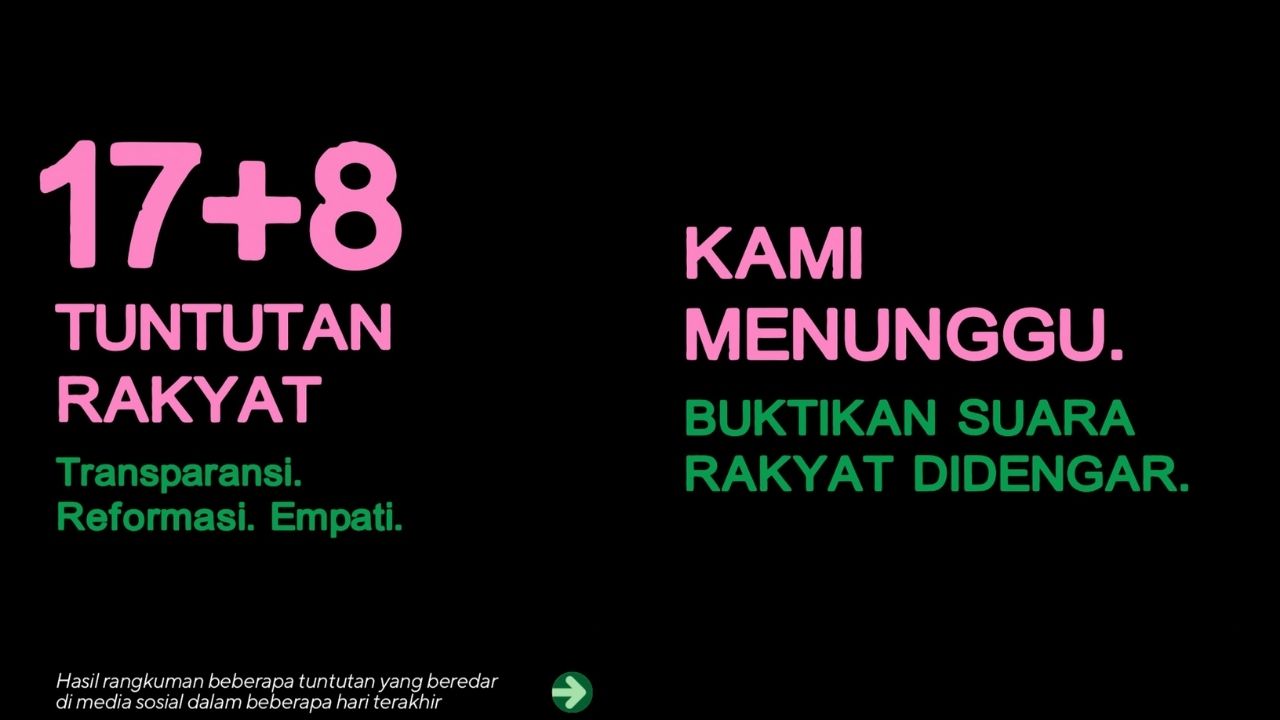 Rakyat Layangkan 17+8 Tuntutan, Desak Pemerintah dan DPR Bergerak Cepat
