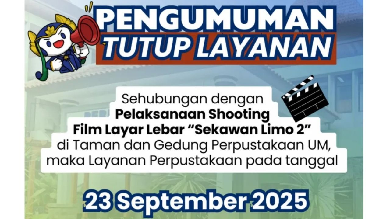 Layanan Perpustakaan UM Tutup Sementara pada 23 September untuk Shooting Film "Sekawan Limo 2" (Instagram/@perpustakaan.um)