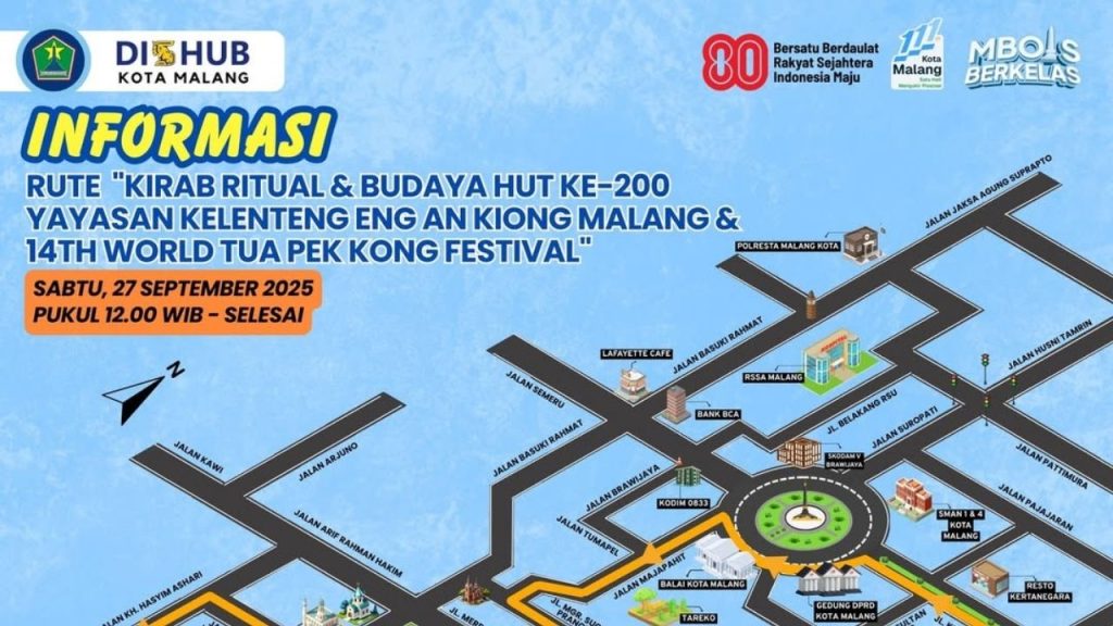 Dishub Kota Malang Umumkan Rute Kirab HUT Ke-200 Kelenteng Eng An Kiong dan 14th World Tua Pek Kong Festival (Instagram/@dishubmalangkota)