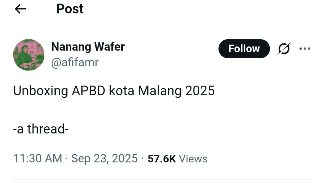 Netizen Unggah ‘Unboxing’ APBD Kota Malang 2025, Soroti Anggaran yang Dinilai Janggal (X/@afifamr)