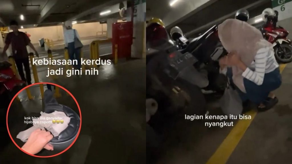 Viral! Hijab Cewek ini Nyangkut di Helm Bikin Ngakak di Parkiran (Instagram/@luvly_ska)
