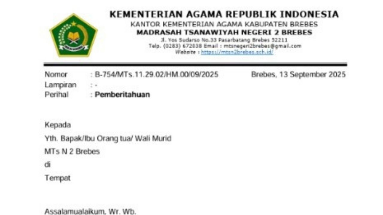 MTs Negeri 2 Brebes Tarik Kembali Surat Pernyataan Terkait Program Makanan Gizi Gratis