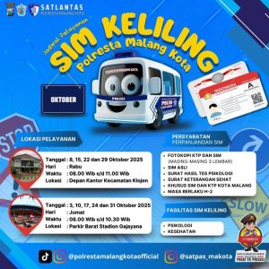 Jadwal SIM Keliling Polresta Malang Kota Bulan Oktober 2025