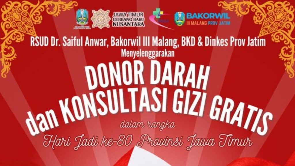 Donor Darah dan Konsultasi Gizi Gratis di Malang, Rayakan Hari Jadi ke-80 Provinsi Jawa Timur