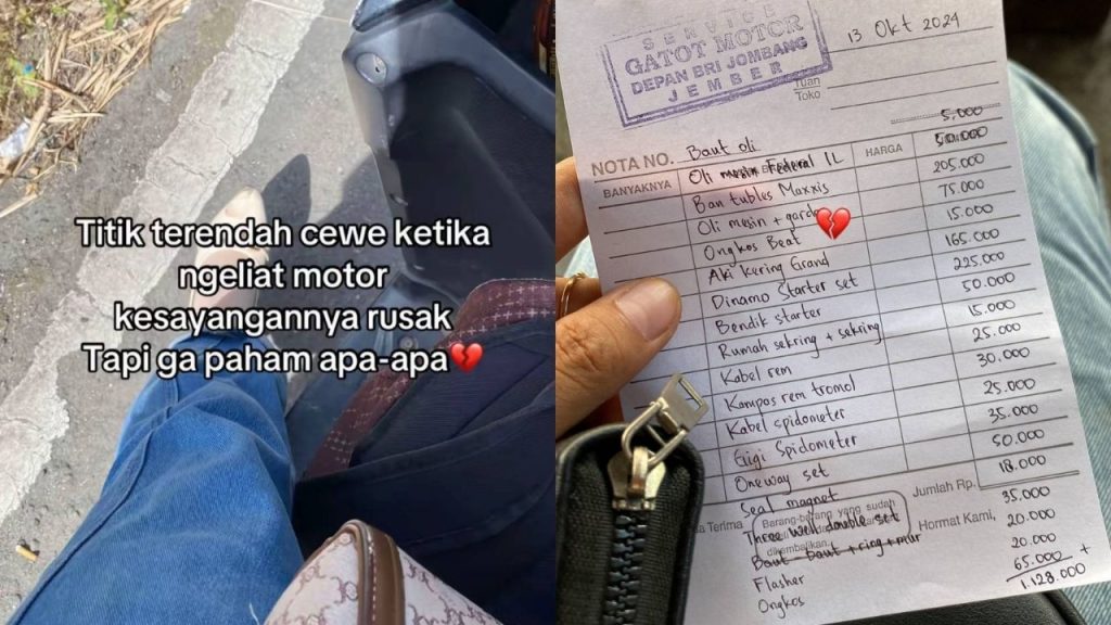 Cewek ini Habiskan Rp1,1 Juta untuk Servis Motor di Jember (TikTok/@xxvaanr)