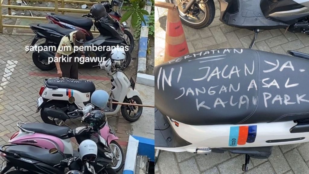 Satpam UM Tulis Pesan di Jok Sepeda Motor Mahasiswa yang Parkir Sembarangan (TikTok/@tweetysweetiess)