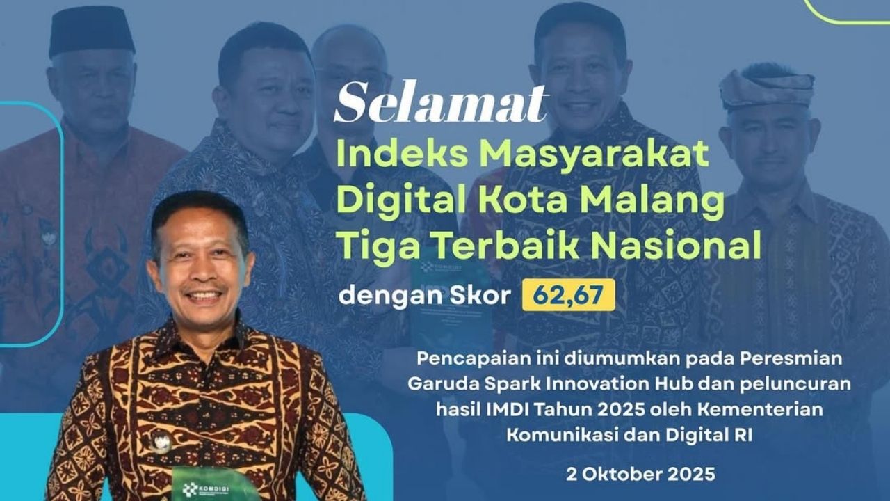 Kota Malang Masuk Tiga Besar Nasional Anugerah Indeks Masyarakat Digital 2025 (Instagram/@pemkotmalang)