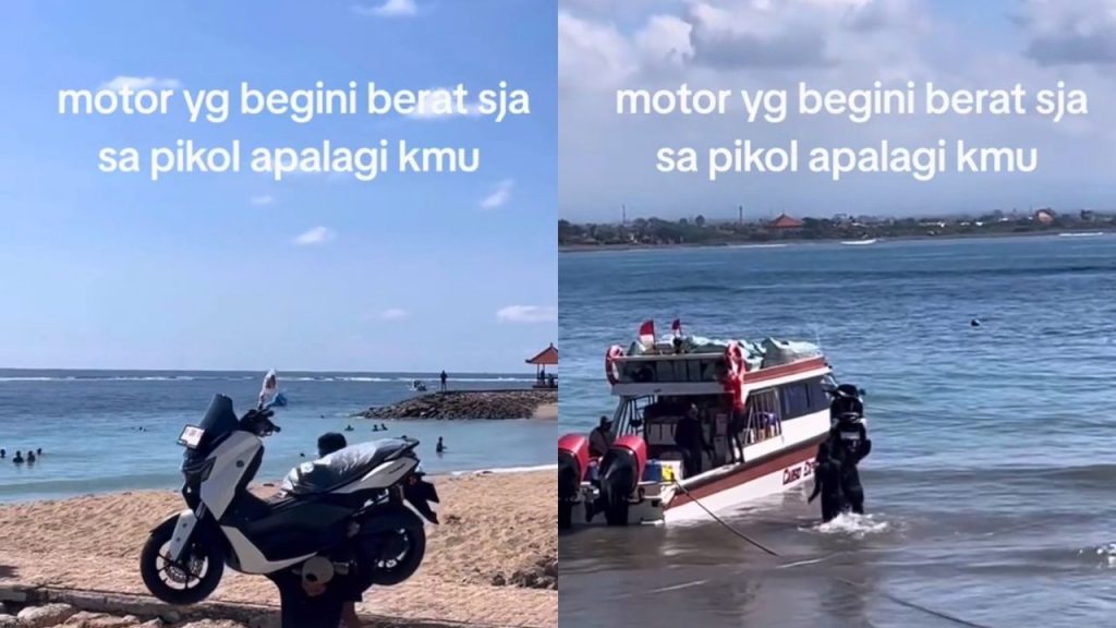 Pria di Alor Angkat Sepeda Motor NMAX Seberat 130 Kg ke Perahu, Bikin Netizen Terkesima (TikTok/@moh180603)