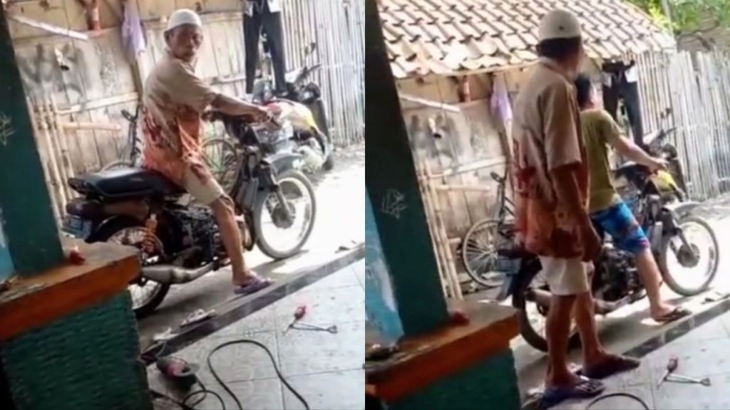 Bukannya Maju, Sepeda Motor Kakek ini Malah Berjalan Mundur Setelah Keluar dari Bengkel (TikTok/@mas_al_khasbun)