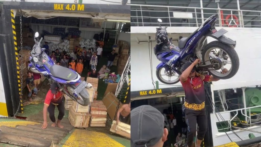 Bapak ini Angkat Sepeda Motor MX King Seberat 120 Kg dari Perahu, Bikin Netizen Terkesima (TikTok/@e_ppank)