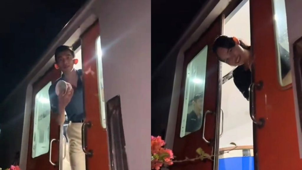 Momen Langka, Pria Ini Jajan Ketika Kereta Api Tak Sengaja Berhenti Dekat Rumah (TikTok/@anggaketipungreal)