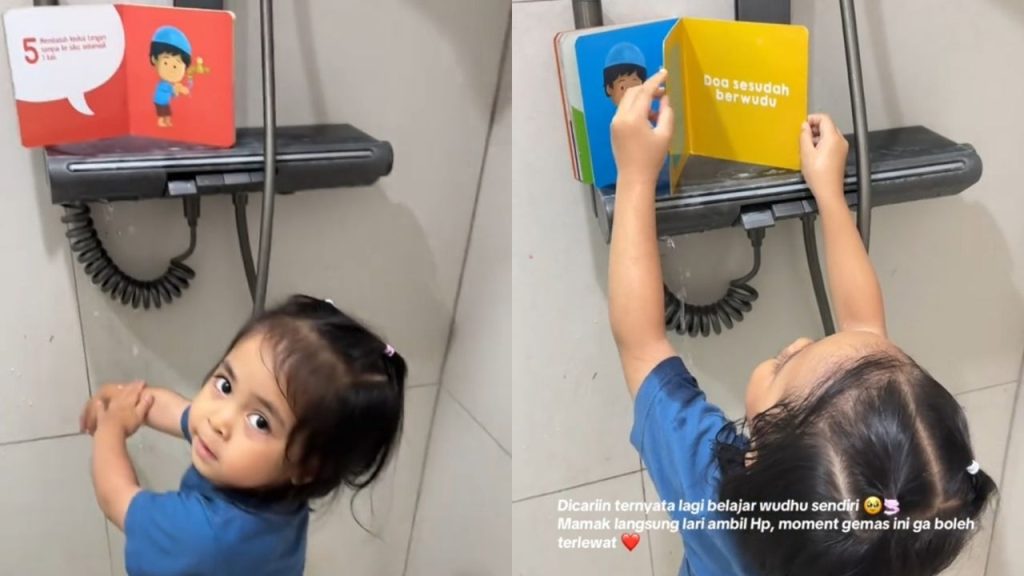 Ibu Panik Anaknya Hilang, Ternyata Sedang Belajar Wudhu Sendiri dengan Buku Panduan (TikTok/@coconutzugar)