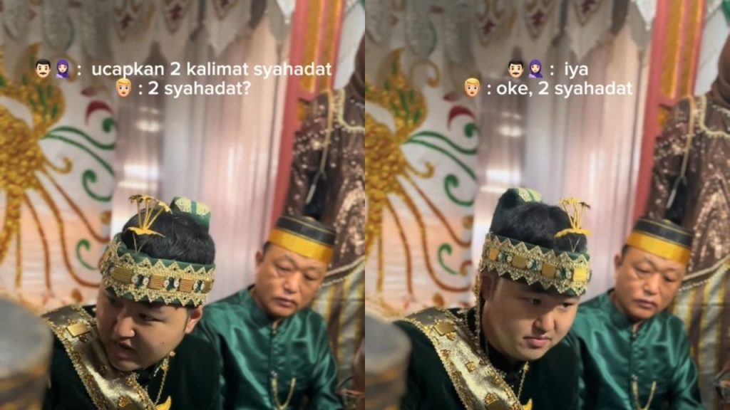 Momen Pengantin Pria Mualaf Disuruh Ucapkan Dua Kalimat Syahadat, Responsnya Bikin Ngakak (TikTok/@temankamu.wcc)