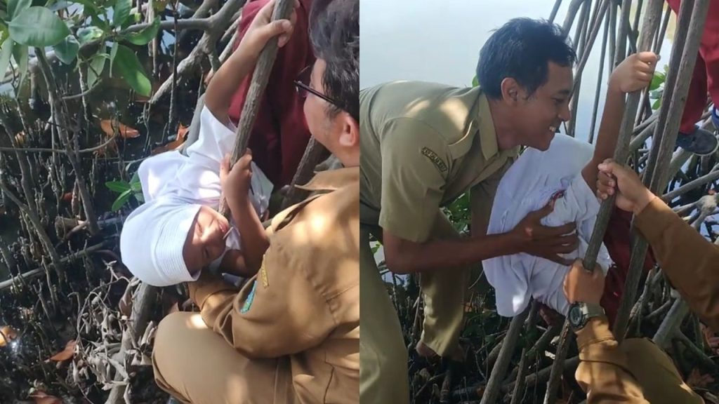 Guru Selamatkan Murid SD yang Terjepit Ranting Pohon, Aksinya Bikin Haru dan Lucu Sekaligus (TikTok/@ihwalpraja)