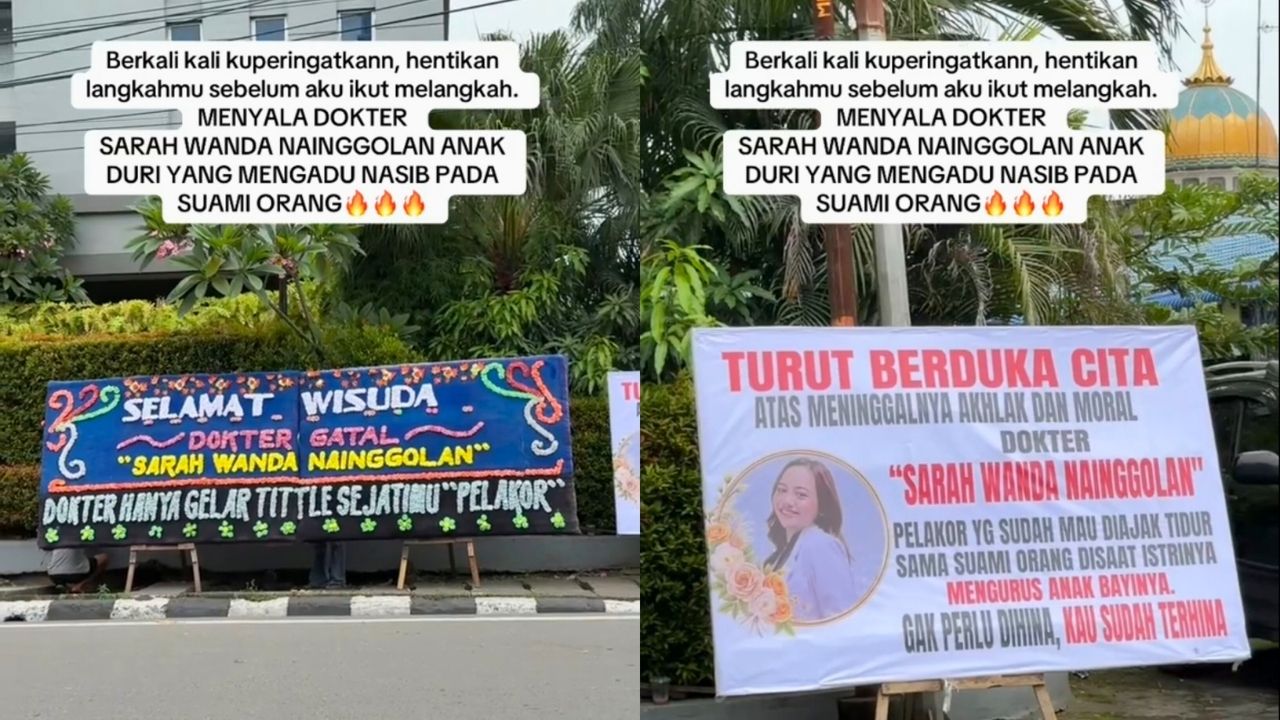 Istri Sah Ini Permalukan Selingkuhan Suami Lewat Papan Bunga di Sebrang Lokasi Wisuda (TikTok/@mrs_kasyuu15)