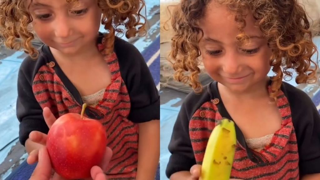 Momen Haru Ayah Ini Bawa Buah yang Lama Tidak Dilihat Anaknya Sejak Blokade Gaza (Instagram @sana_aljamal82)