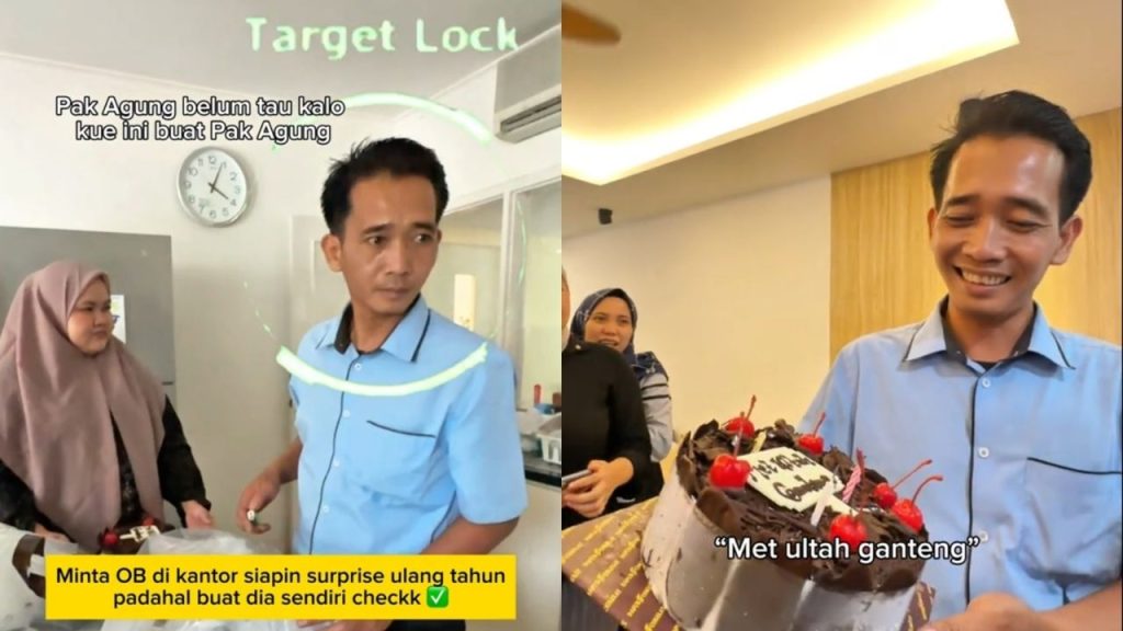 Momen Haru OB Kantor Siapkan Kue Ulang Tahun Ternyata untuk Dirinya Sendiri (TikTok/@lifeatomdcgroup)