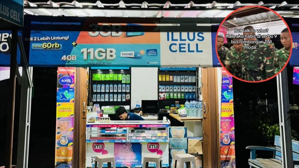 Tukang Pulsa Ini Kaget Tokonya Mendadak Ramai, Ternyata Didatangi Rombongan TNI (TikTok/@illuscell)