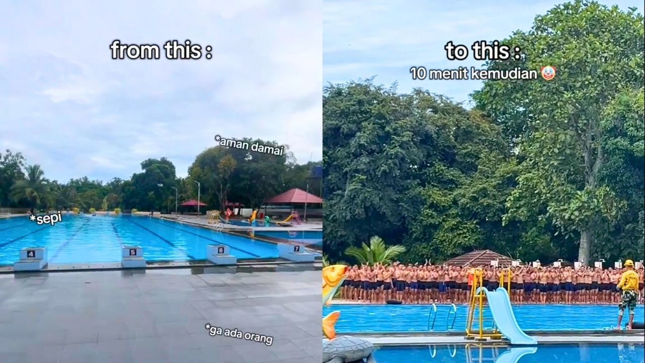 Niat Renang Pagi Biar Sepi, Tiga Cewek Ini Malah Didatangi Satu Skompi TNI (TikTok/@blusynanna)