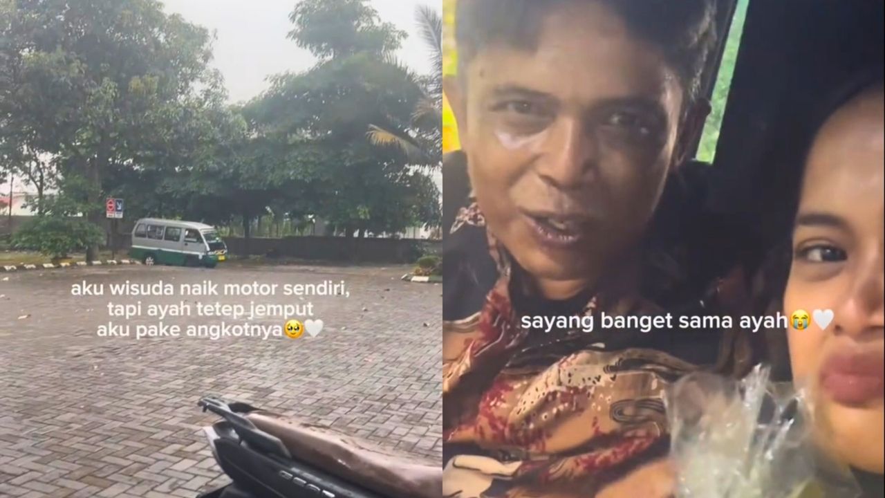 Momen Haru Cewek Ini Wisuda Dijemput Ayahnya Pakai Angkot (TikTok/@cacaluvve_)