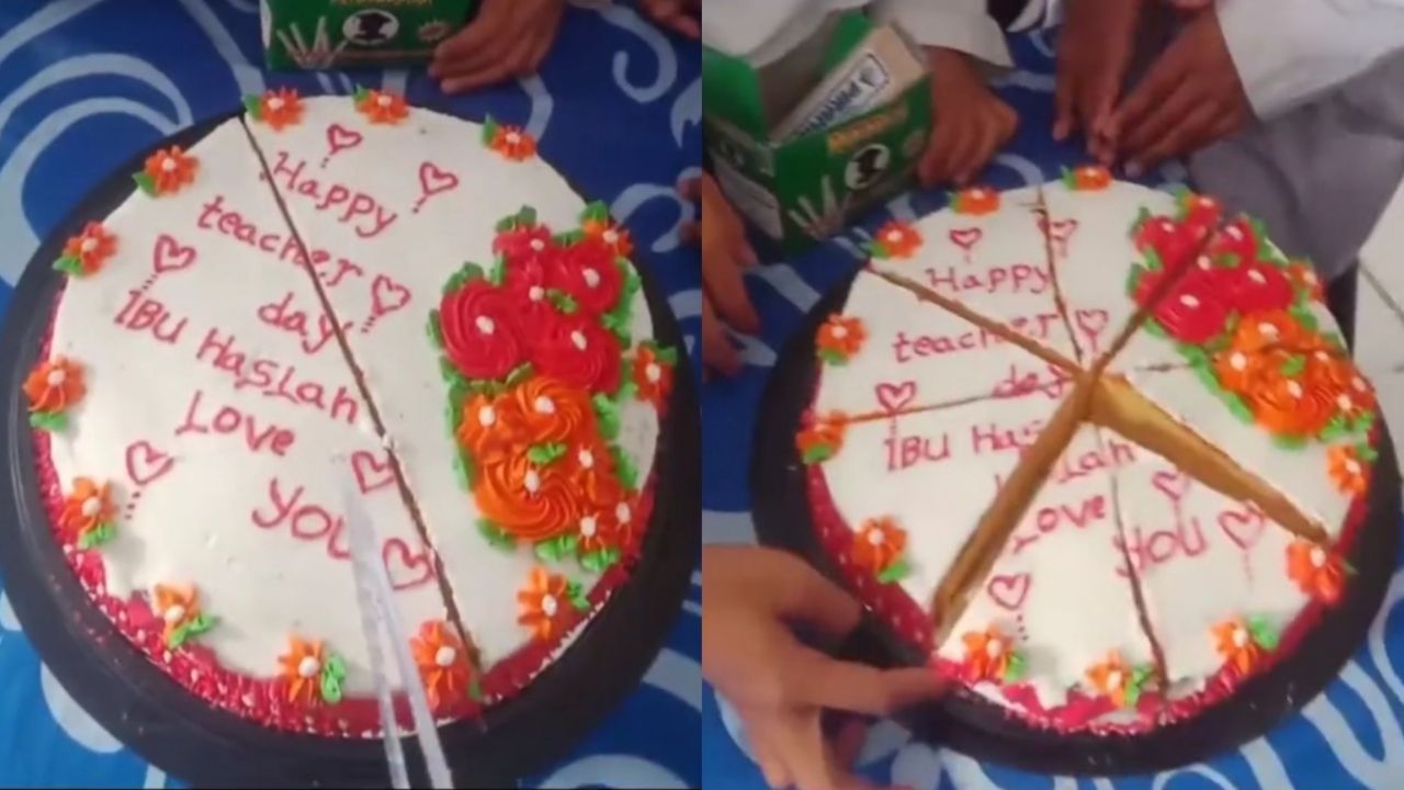Momen Lucu Murid Belikan Kue di Hari Guru Nasional, Namun Gurunya Tetap Beri Soal Matematika (TikTok/@haslah.febri)